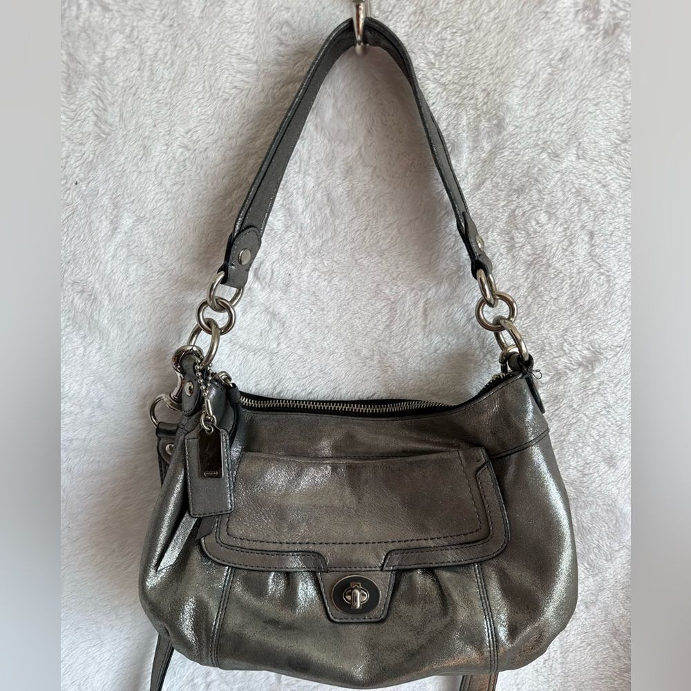 Coach Metallic Silver Poppy 2-Way Bag